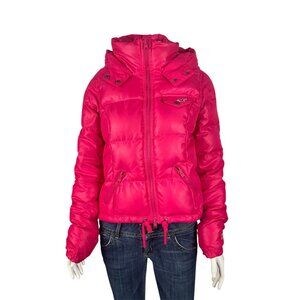 Hollister Puffer Jacket Coat Small Womens Pink Down Feather Filled Zip Hooded